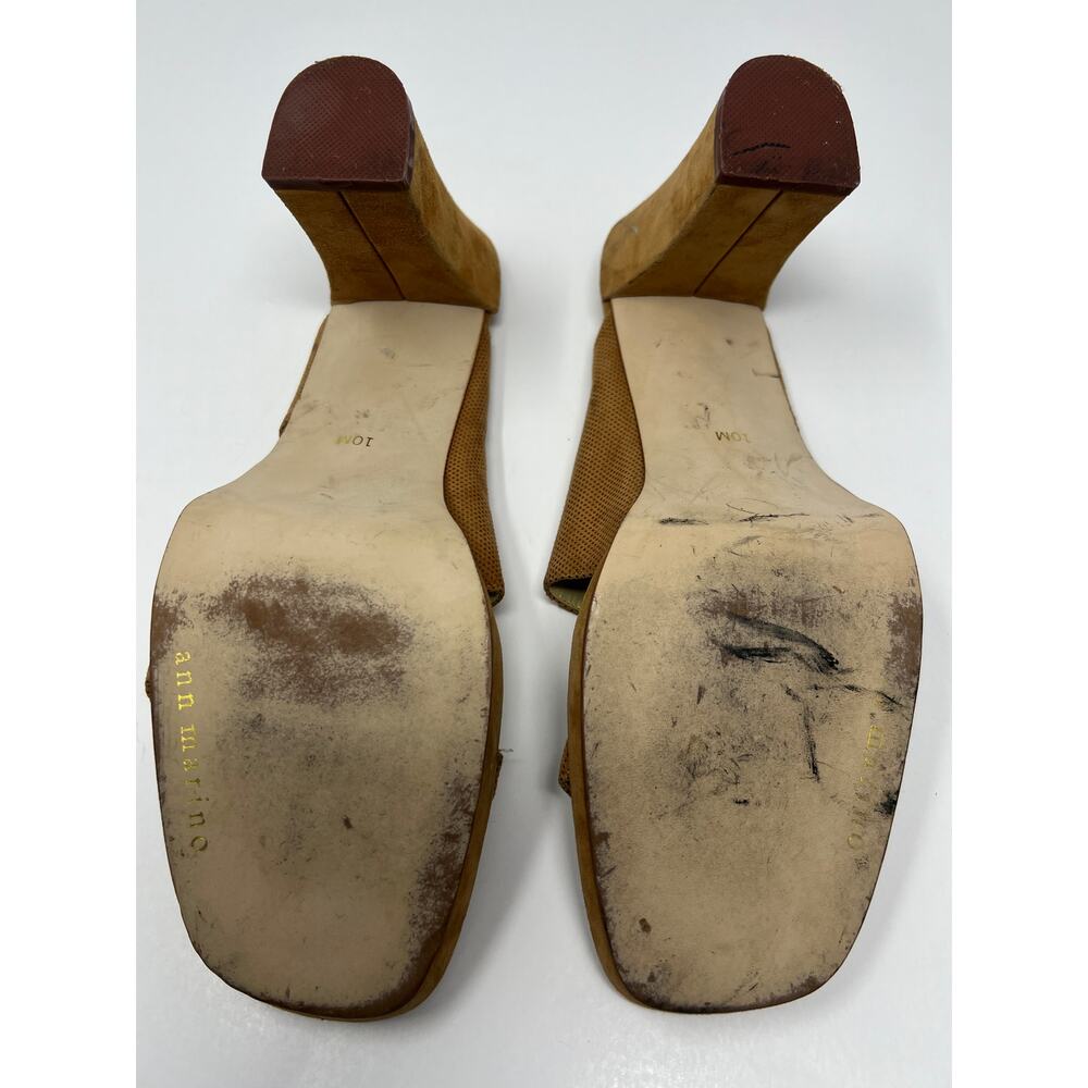 Ann Marino Leather Square Toe Camel Heel Sandals Size 10 - Picture 15 of 15